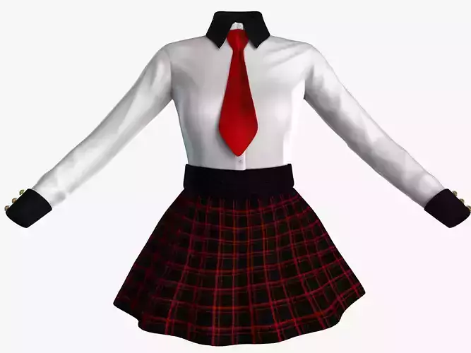 Scool Girl costume Low-poly 3D model