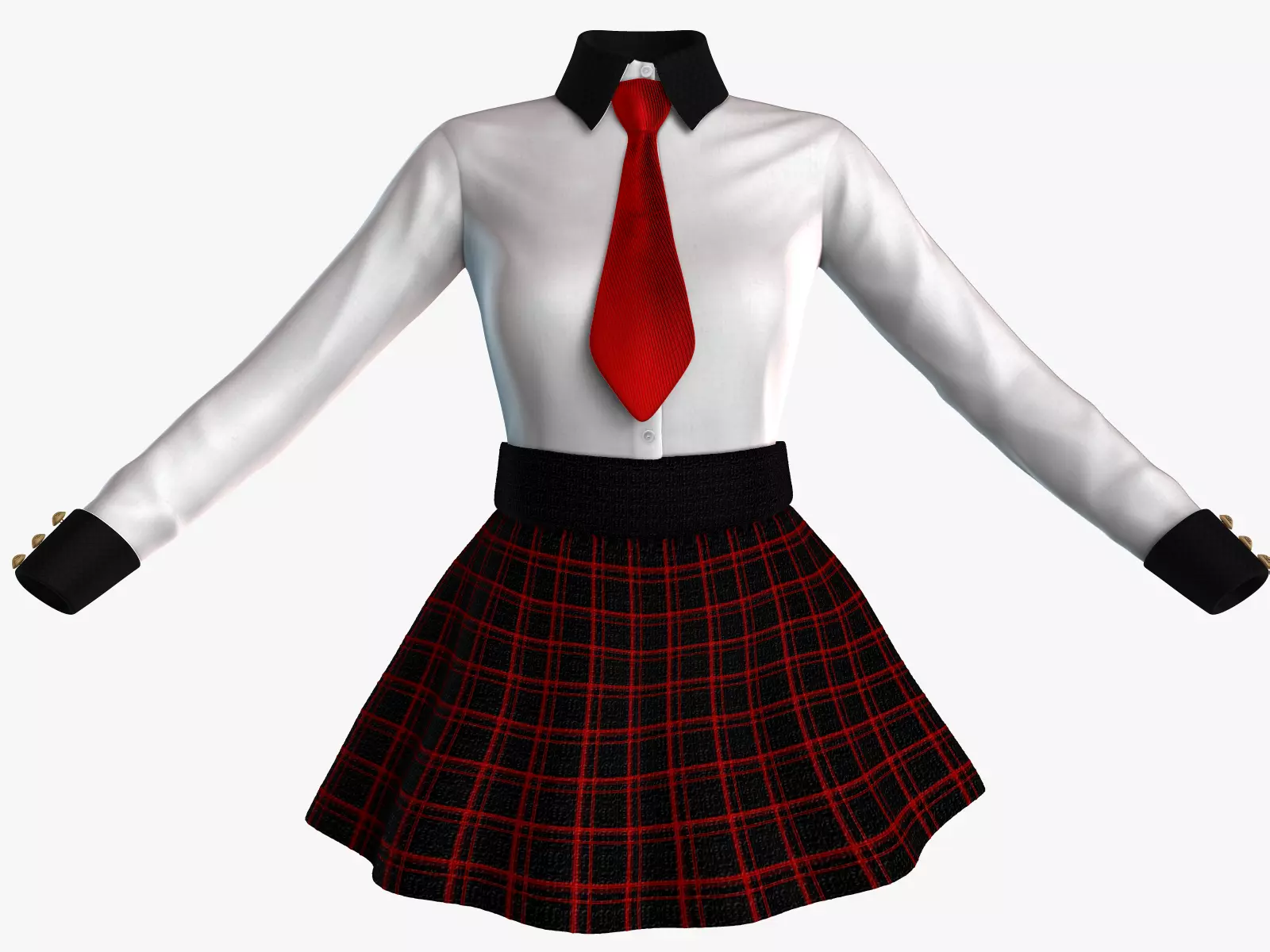 Scool Girl costume Low-poly 3D model_0