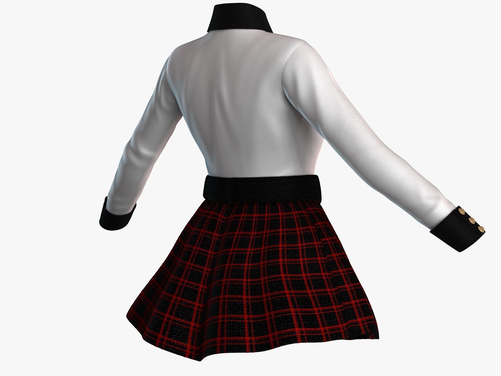 Scool Girl costume Low-poly 3D model_13