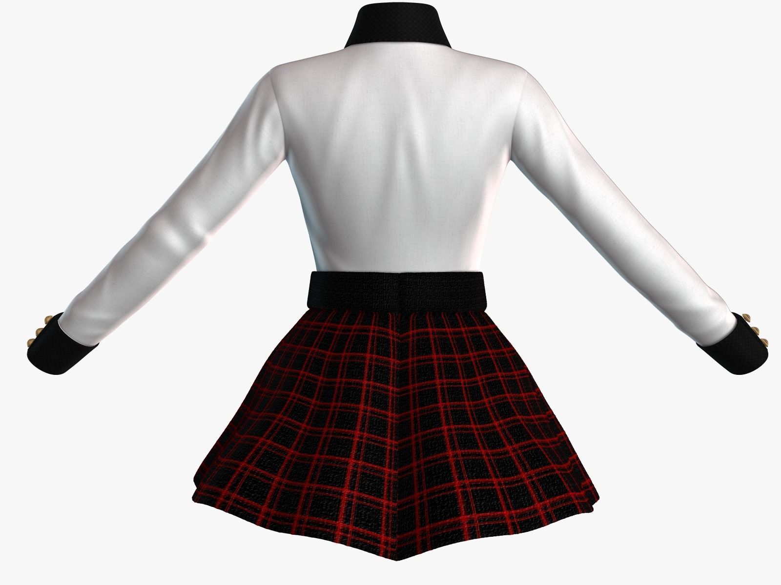 Scool Girl costume Low-poly 3D model_12