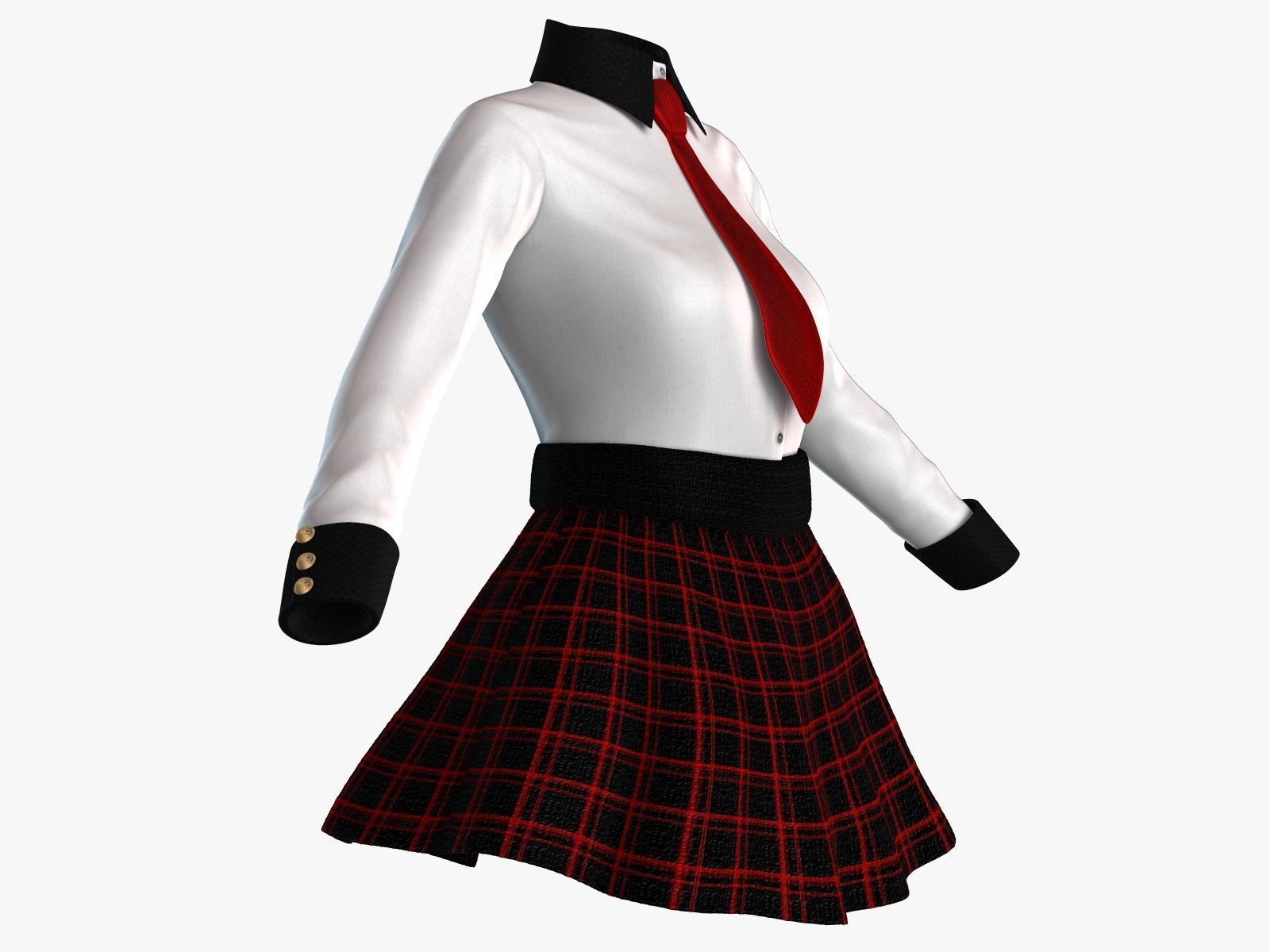 Scool Girl costume Low-poly 3D model_15