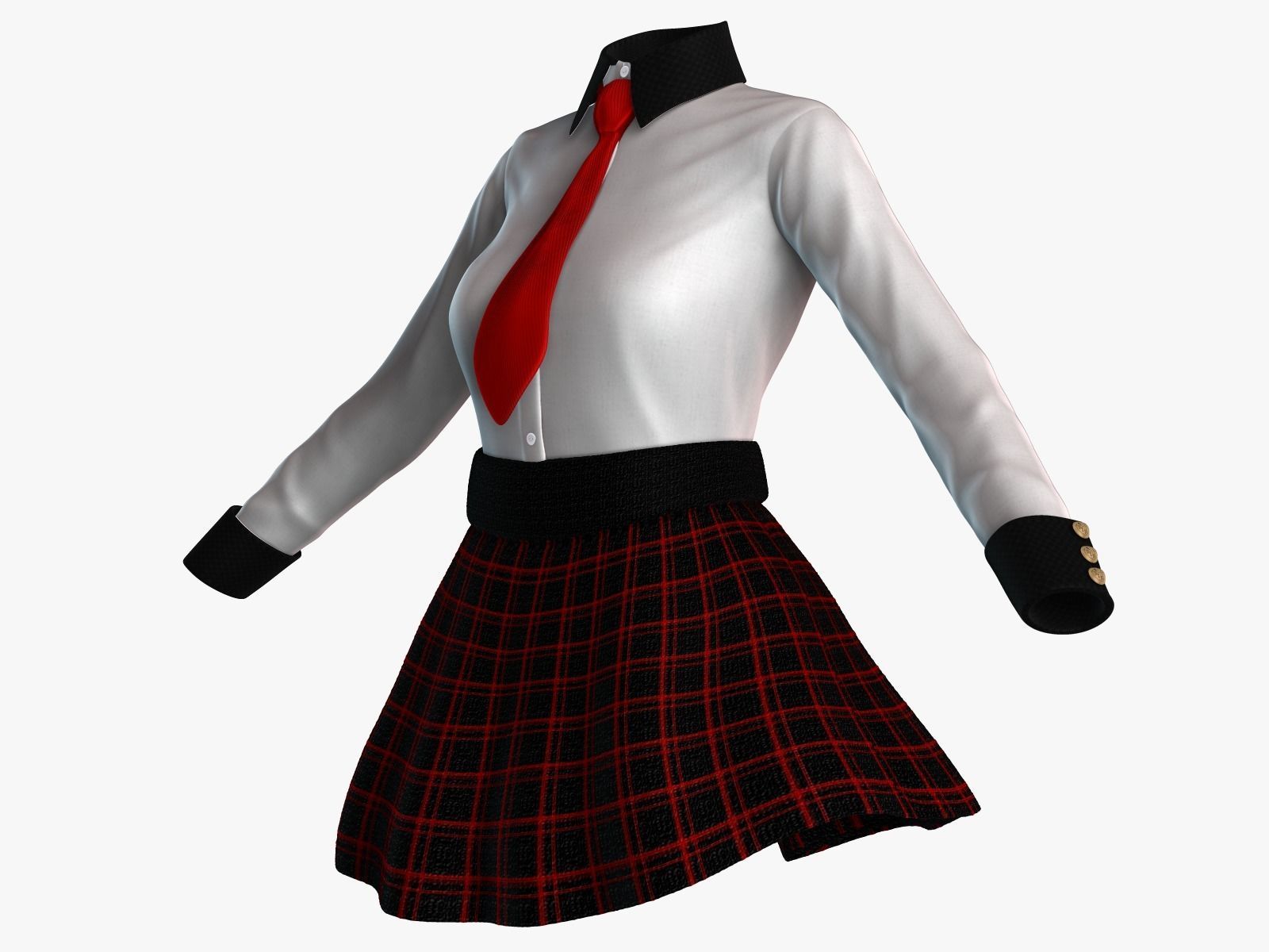 Scool Girl costume Low-poly 3D model_1