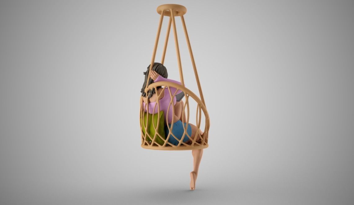 Girl on Hammock Seat 3D print model_9