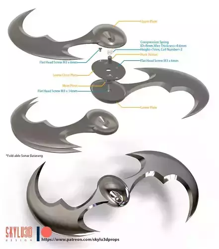 Sonar Batarang - Fold-able design 3D print model