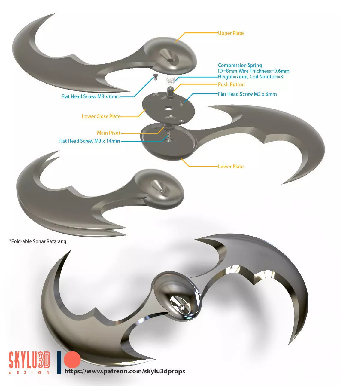 Sonar Batarang - Fold-able design 3D print model_0