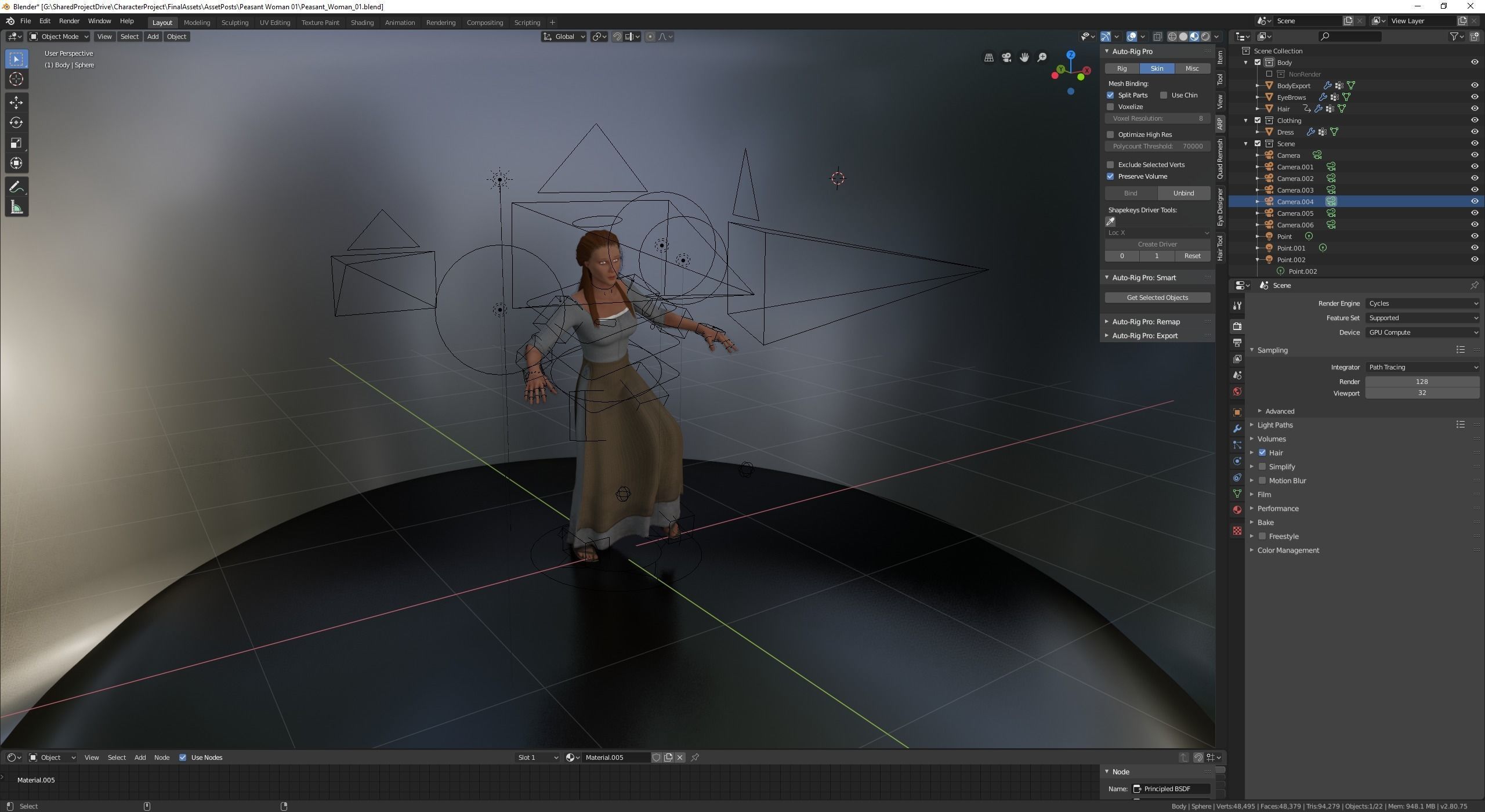 Rigged Peasant Woman 01 Low-poly 3D model_14