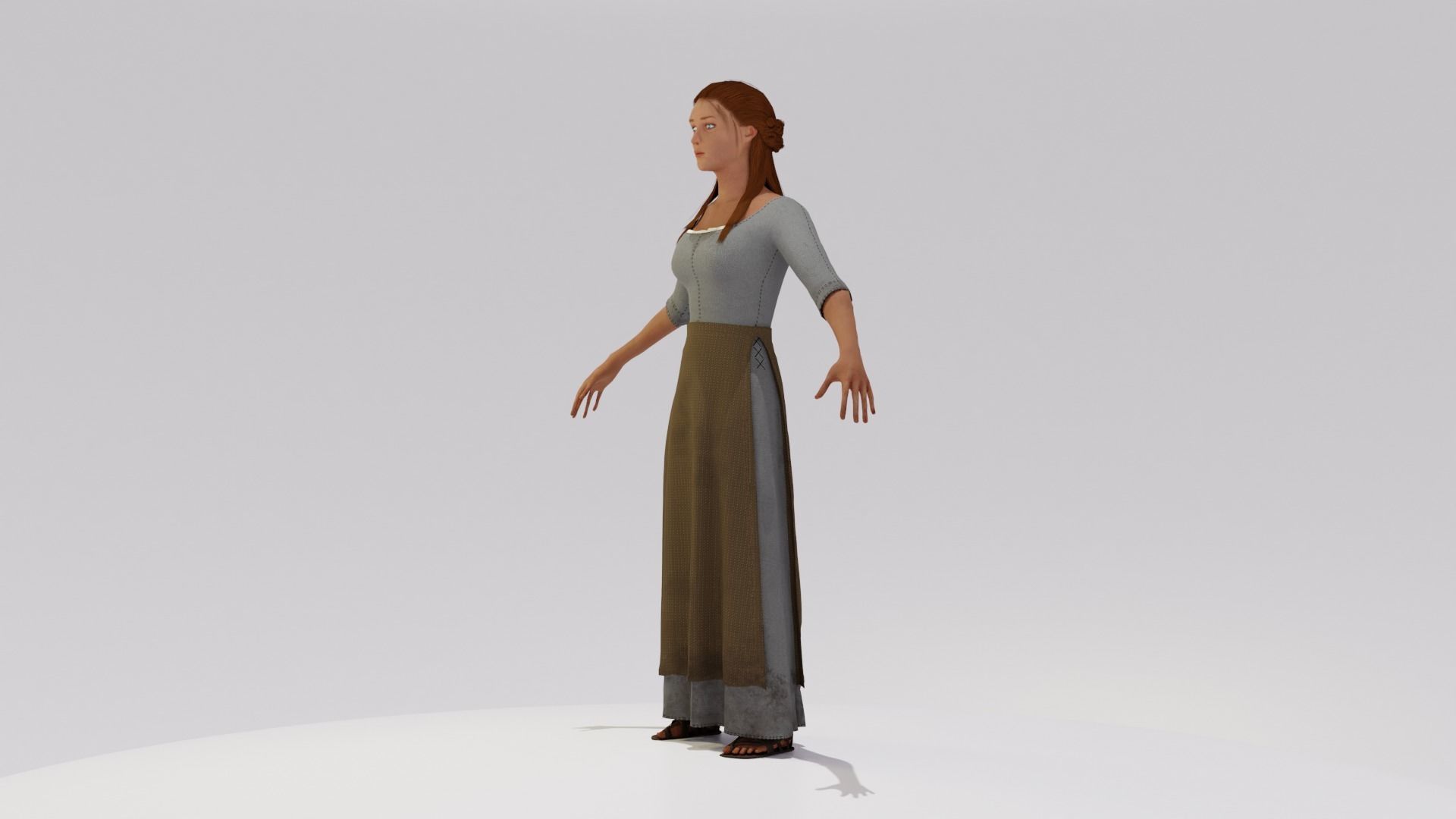 Rigged Peasant Woman 01 Low-poly 3D model_3