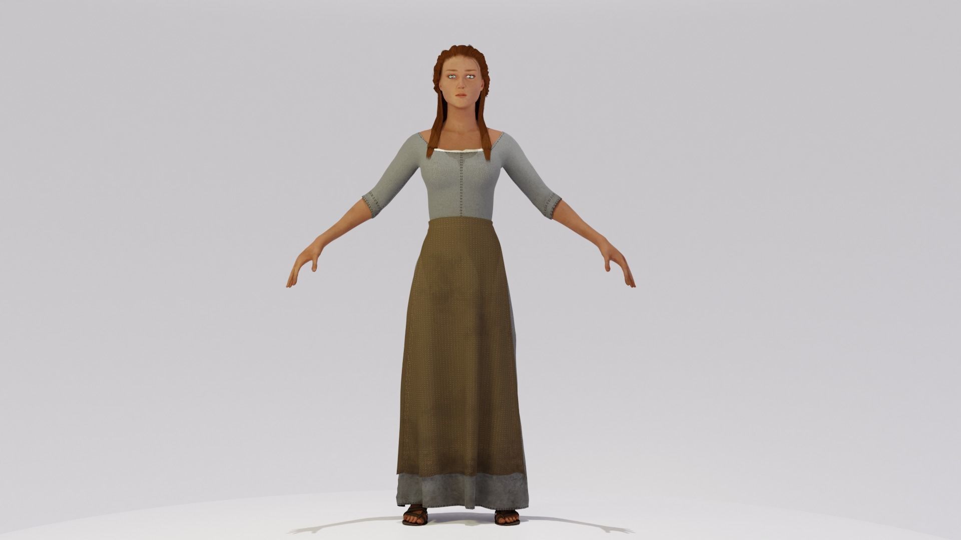 Rigged Peasant Woman 01 Low-poly 3D model_2