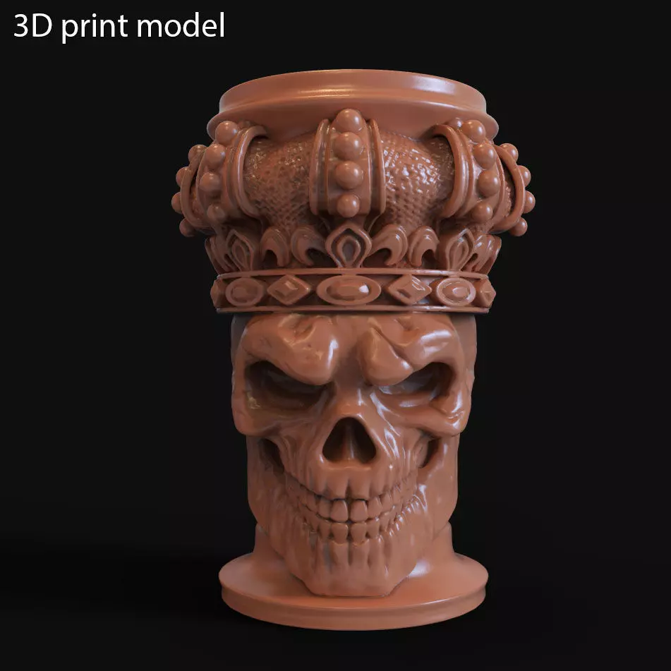 pen holder King skull with crown vol1 3D print model_0