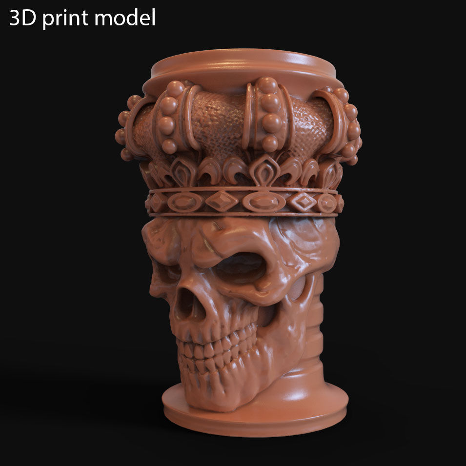 pen holder King skull with crown vol1 3D print model_4
