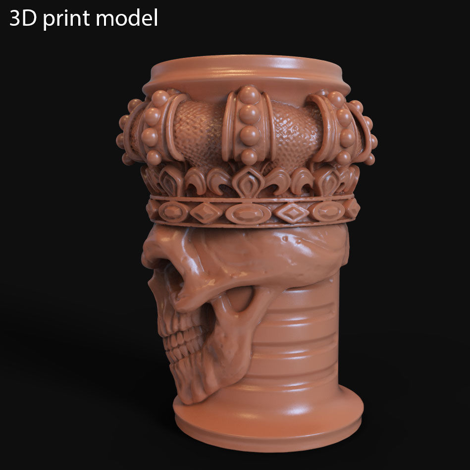 pen holder King skull with crown vol1 3D print model_2