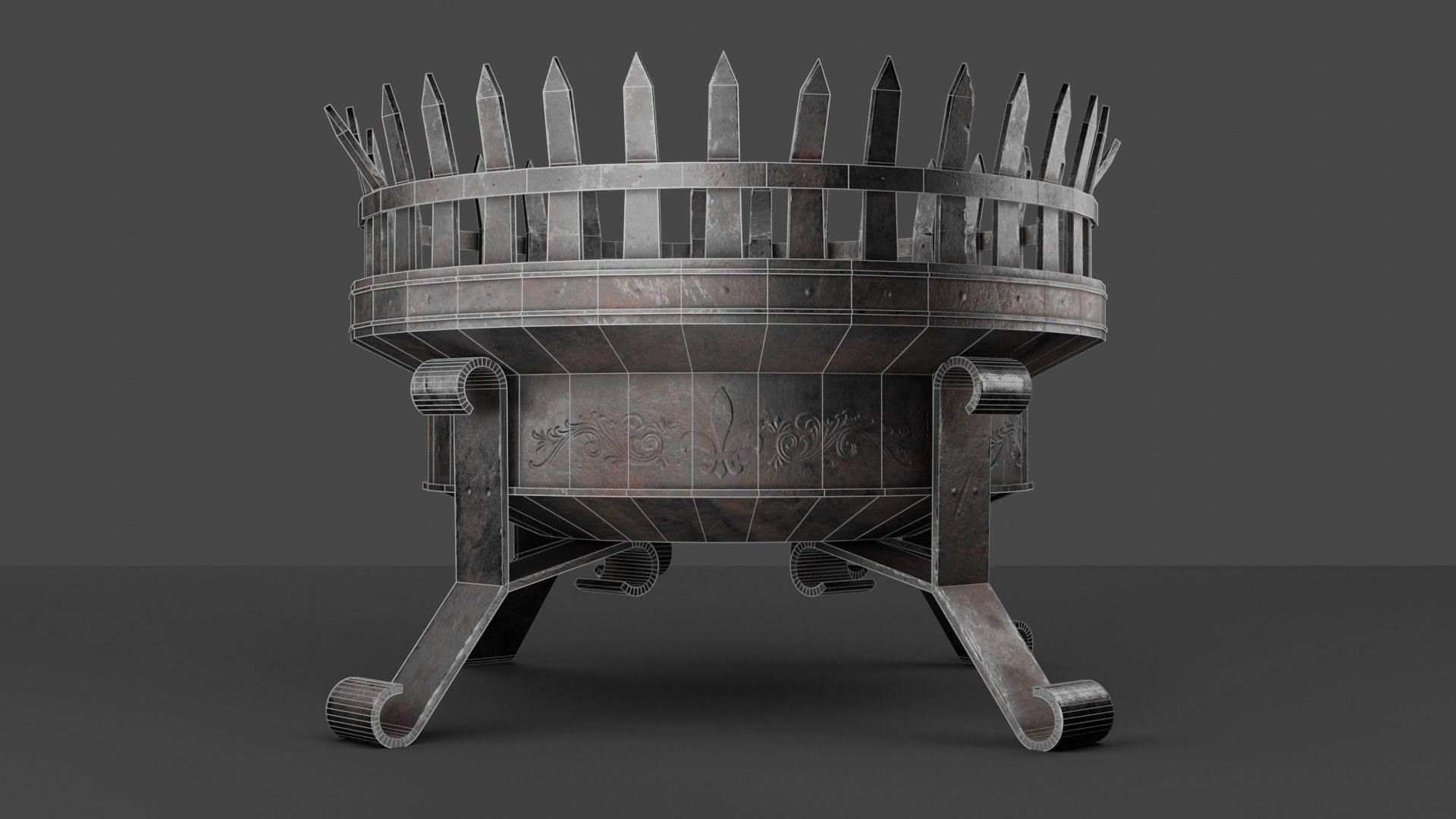 Steel Brazier Low-poly 3D model_8