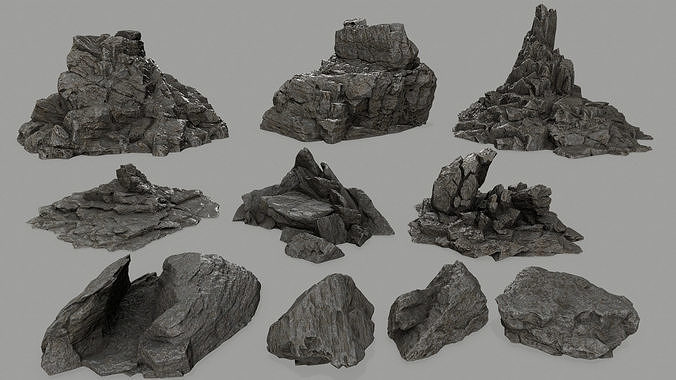 rock set Low-poly 3D model