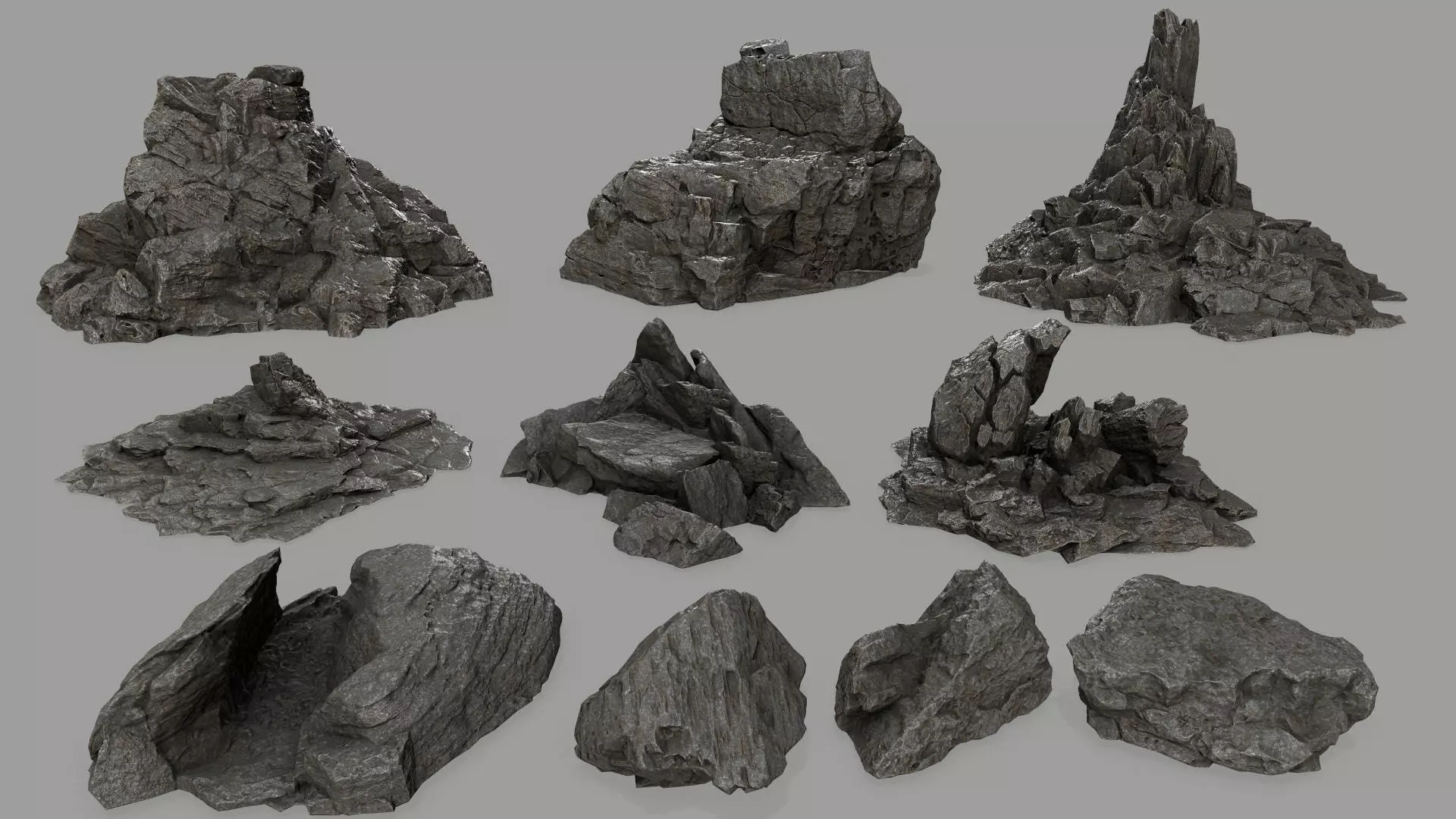 rock set Low-poly 3D model_0