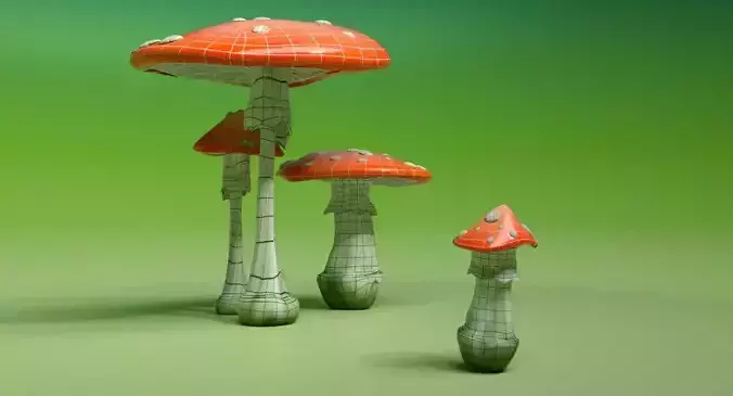 3D model toadstools group of mushrooms