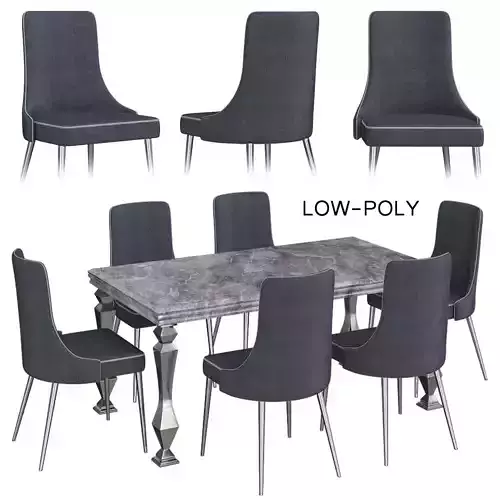 White Faux Marble Dining Table low poly 3d model