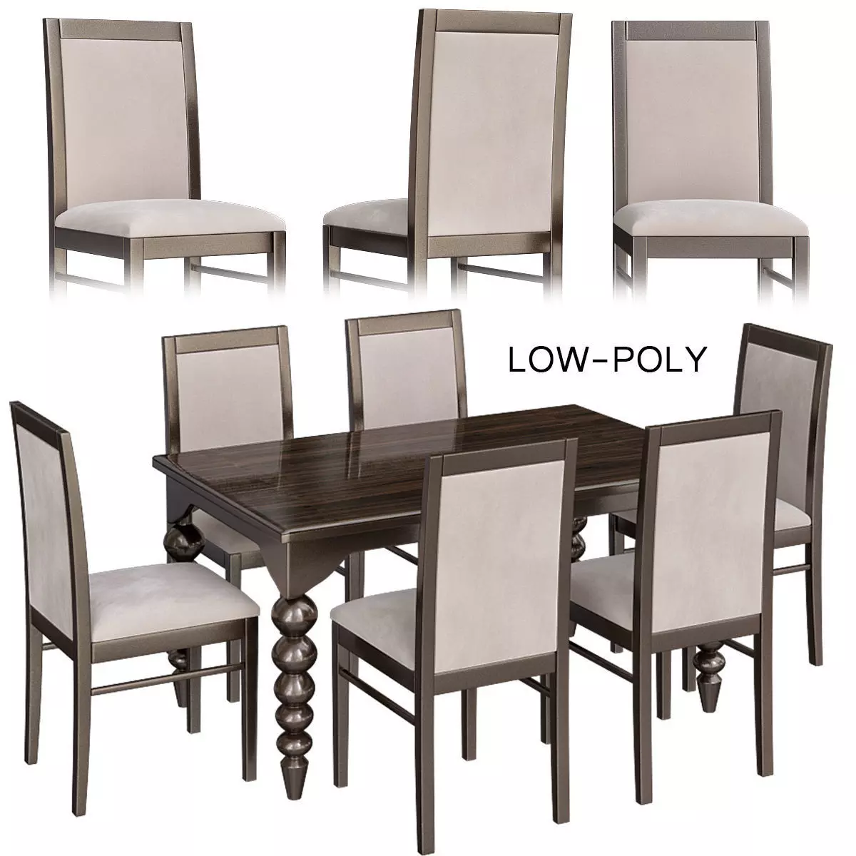 Rectangular Dining Table low poly 3d model Low-poly 3D model_0
