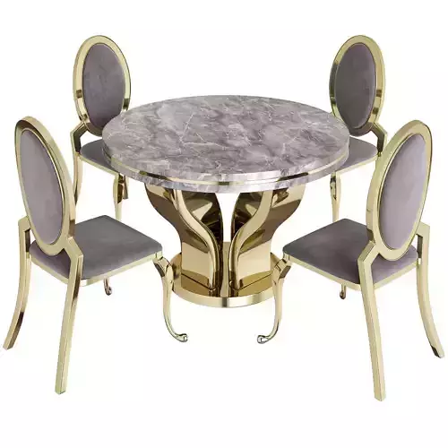 Pamela Creamy White and Gold Round Dining Set low poly 3d model Low-poly 3D model