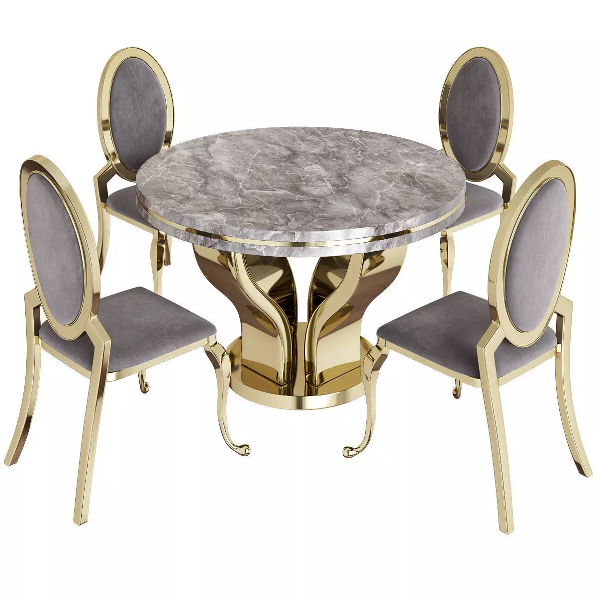 Pamela Creamy White and Gold Round Dining Set low poly 3d model Low-poly 3D model_0
