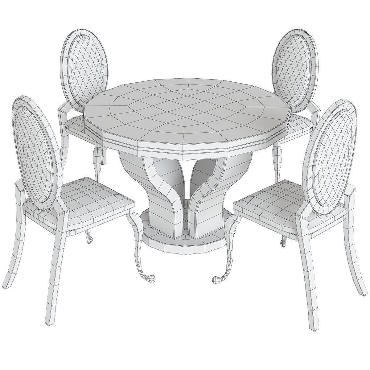 Pamela Creamy White and Gold Round Dining Set low poly 3d model Low-poly 3D model_1