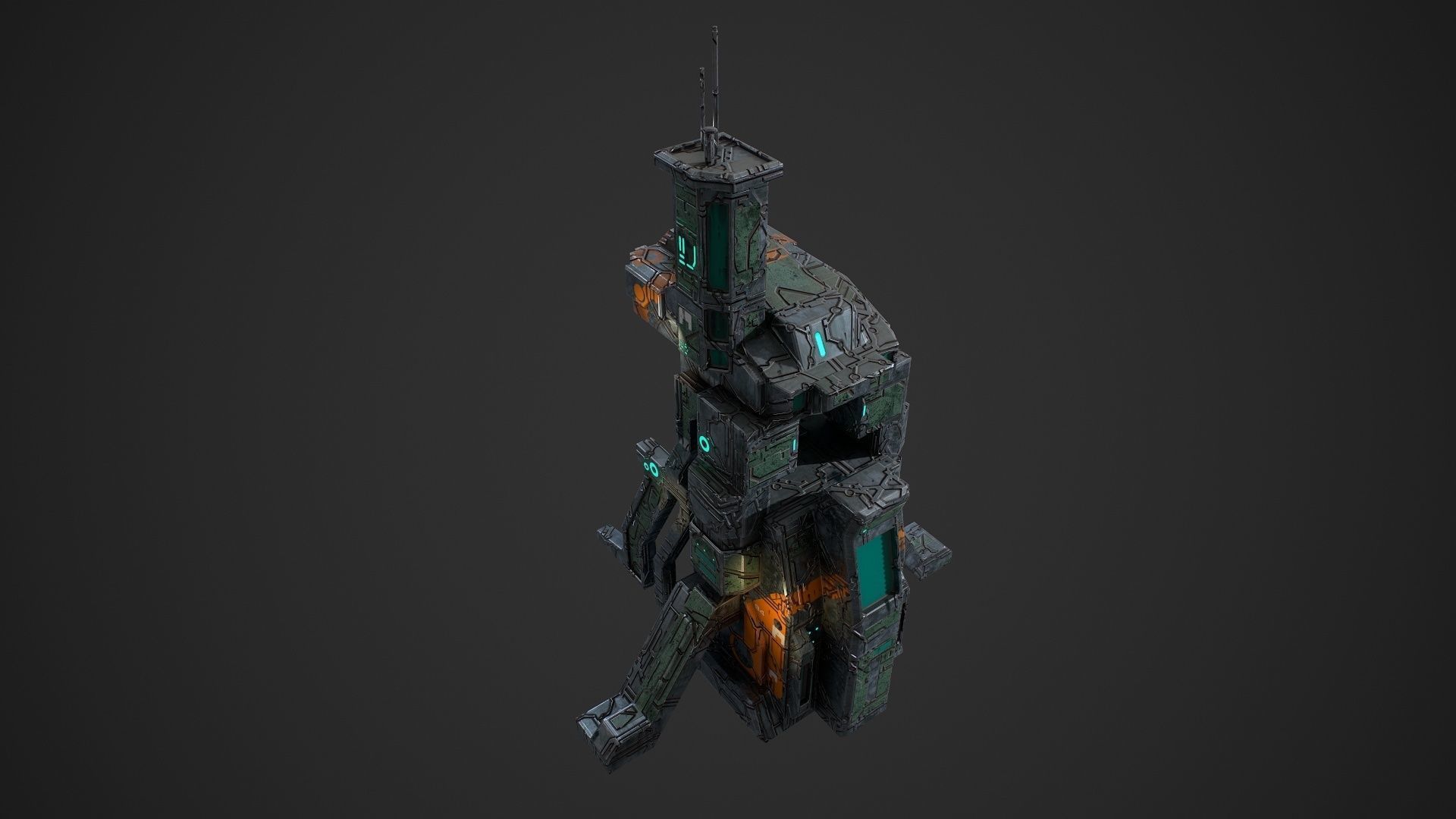 3D model Low poly sci fi administrative building VR / AR / low-poly ...