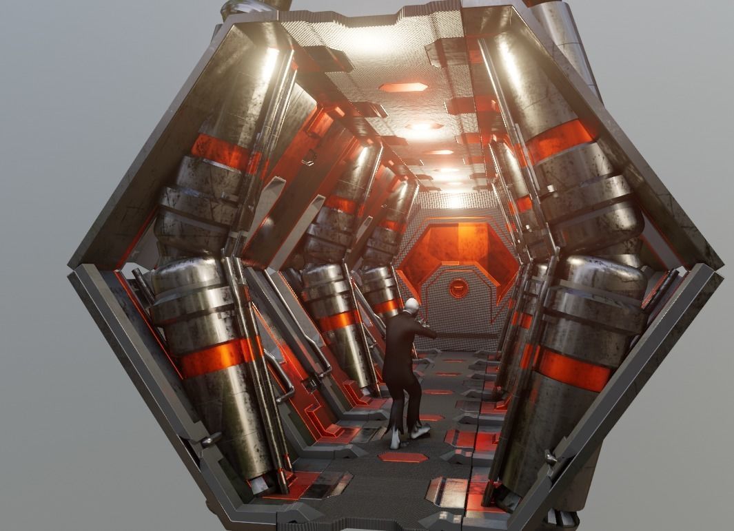 well made scifi corridor  Low-poly 3D model_3