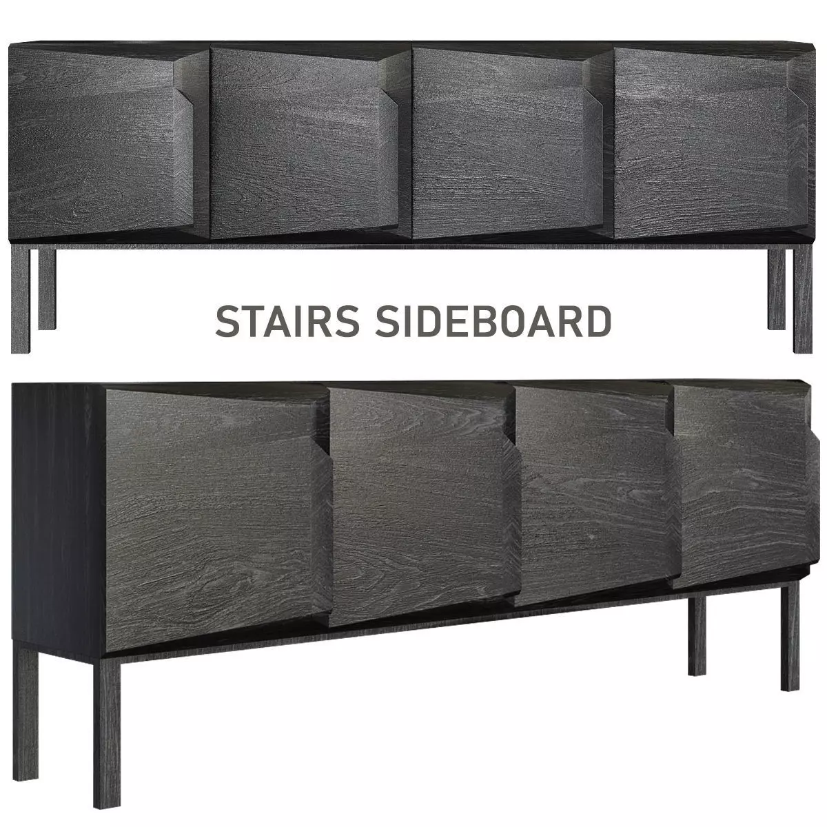 Stairs Sideboard - 4 Doors by Ethnicraft Oak low poly 3d model Low-poly 3D model