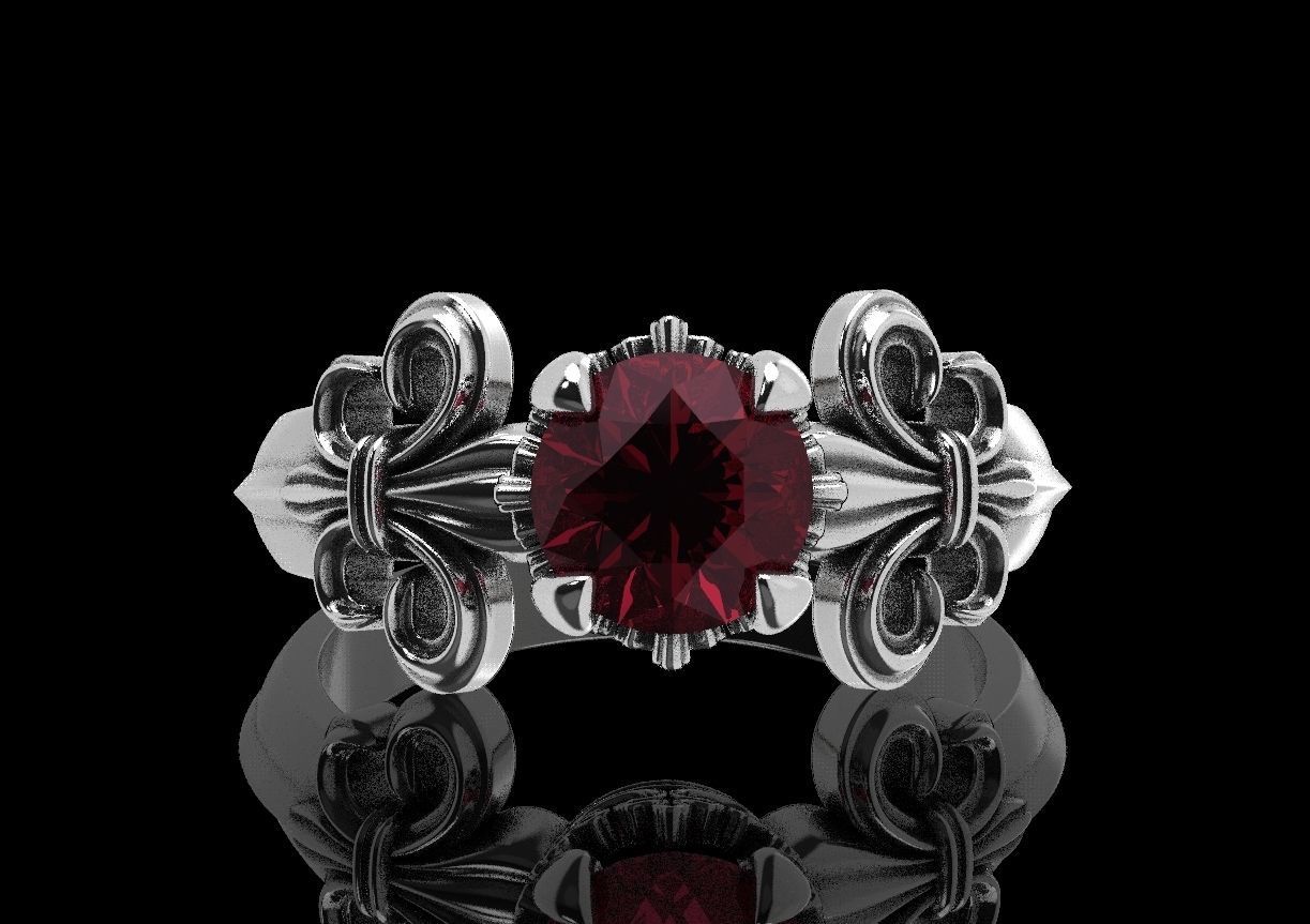 Ring with heraldic lily and crown 483 3D print model_15