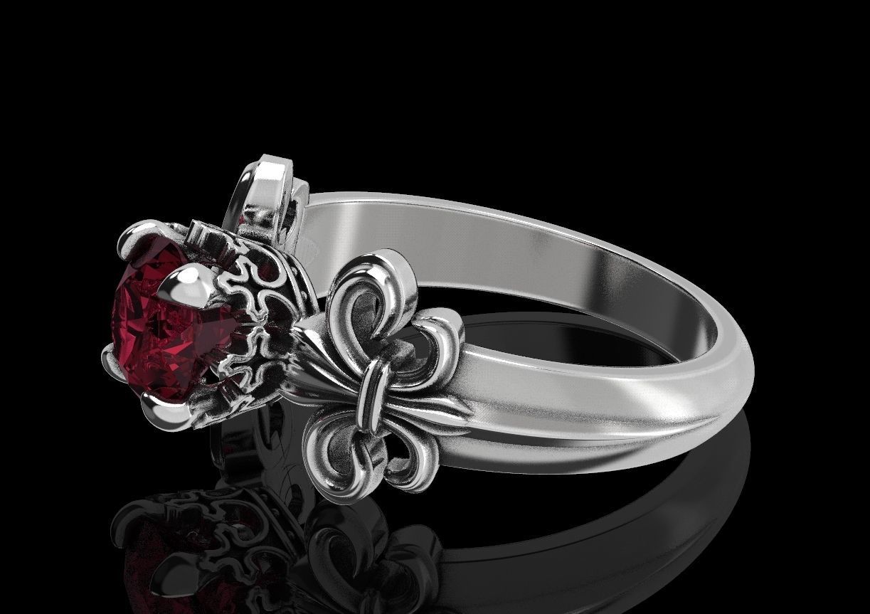 Ring with heraldic lily and crown 483 3D print model_14