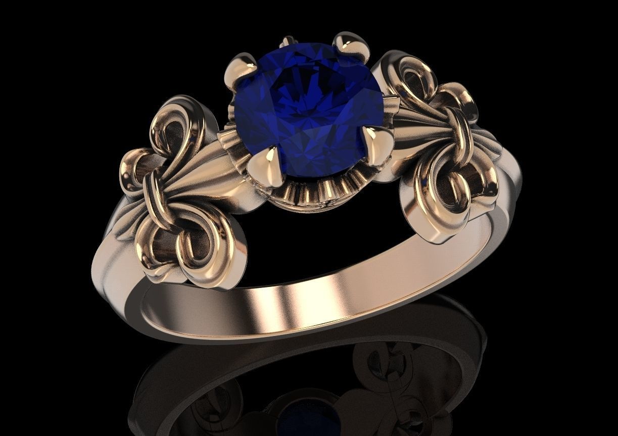 Ring with heraldic lily and crown 483 3D print model_8