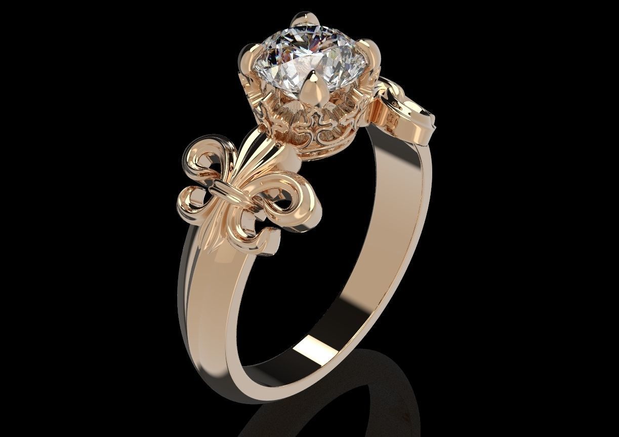 Ring with heraldic lily and crown 483 3D print model_6