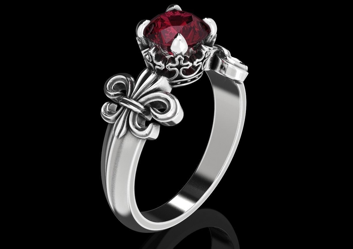 Ring with heraldic lily and crown 483 3D print model_1
