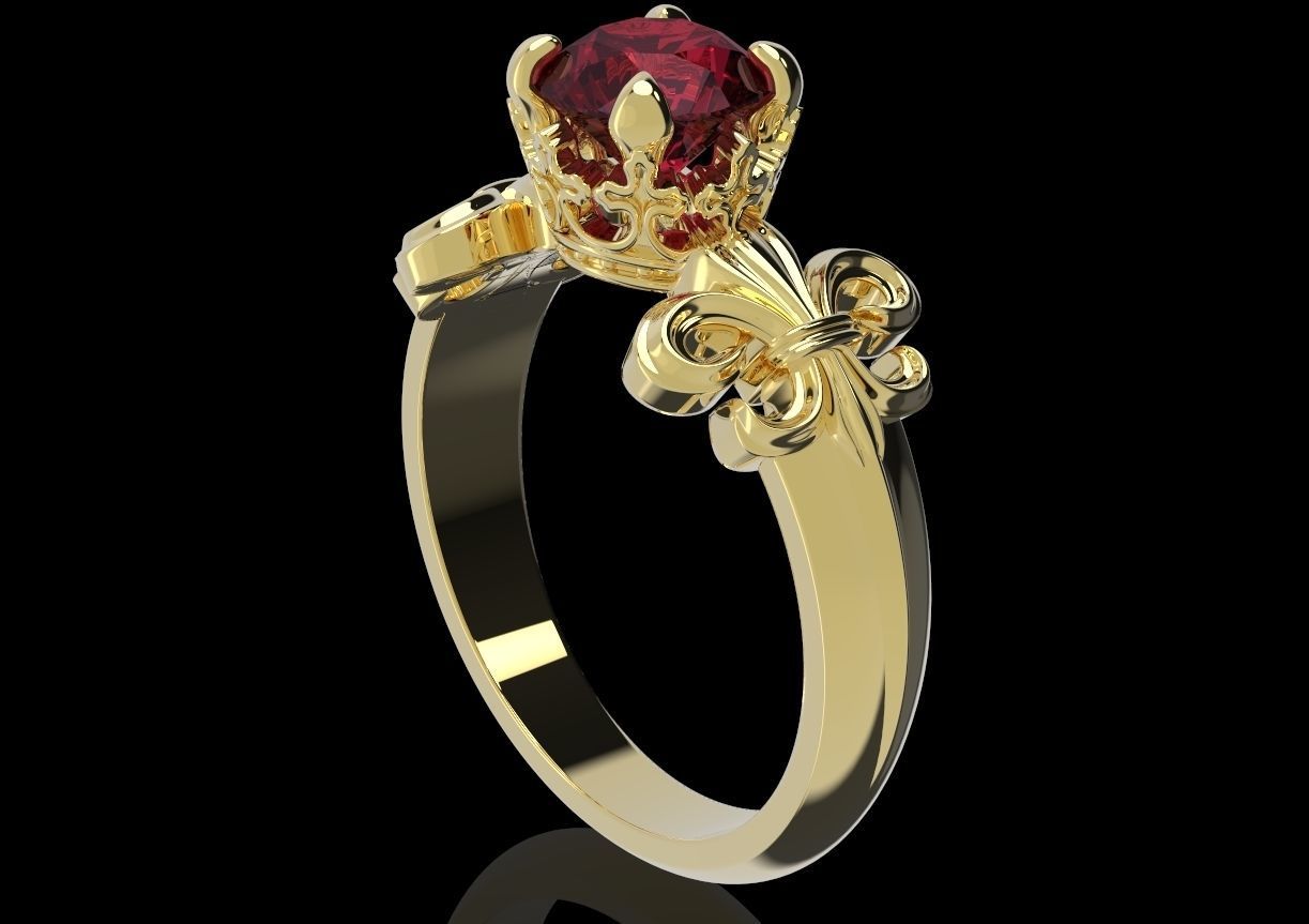 Ring with heraldic lily and crown 483 3D print model_7