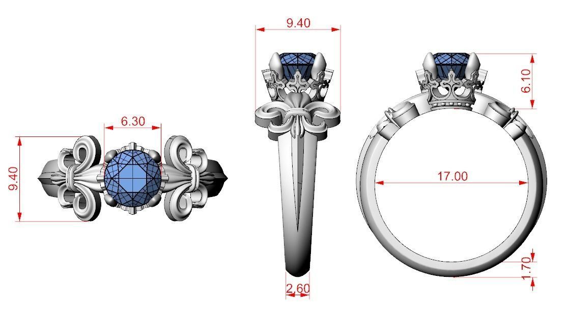 Ring with heraldic lily and crown 483 3D print model_16