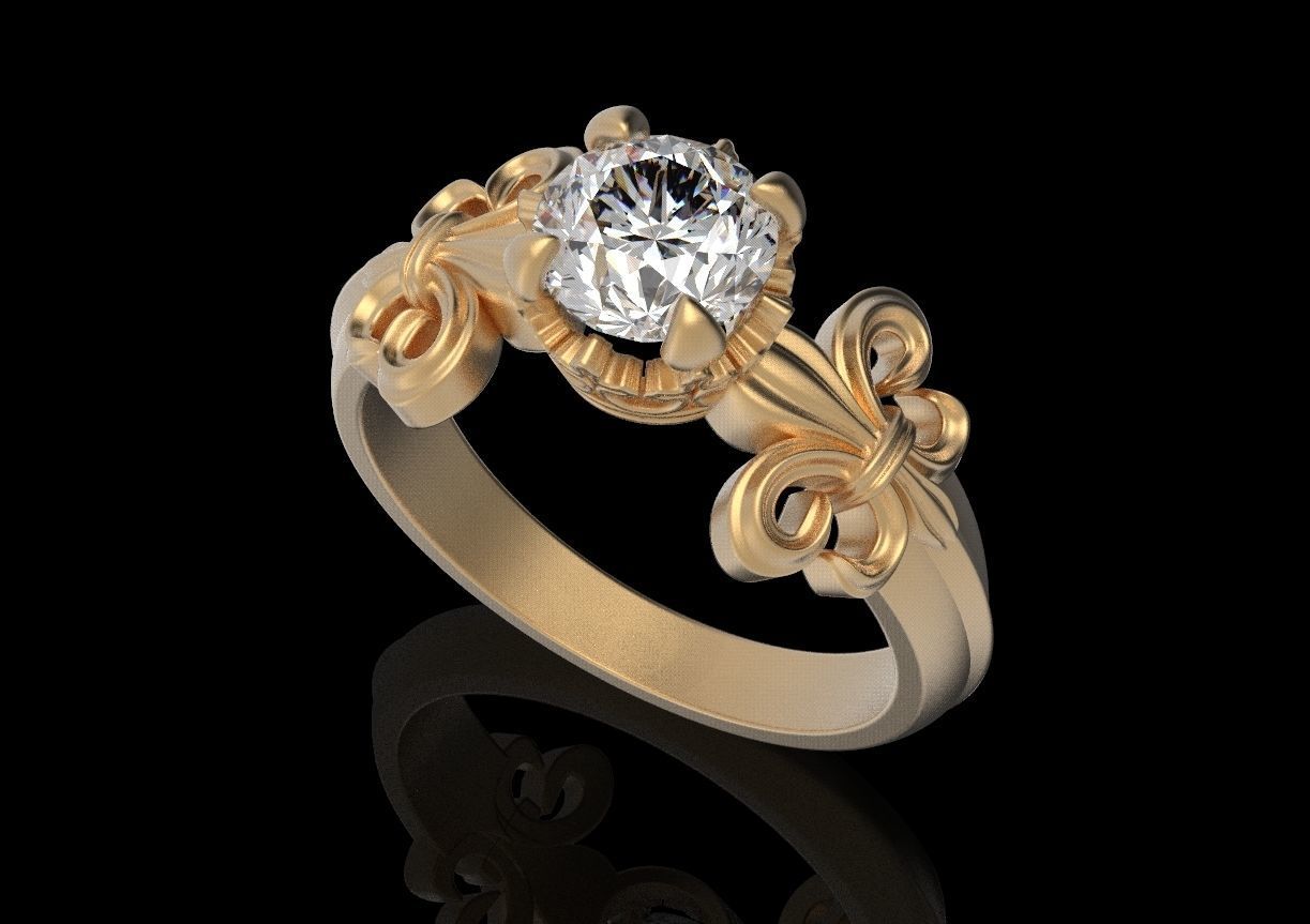 Ring with heraldic lily and crown 483 3D print model_11