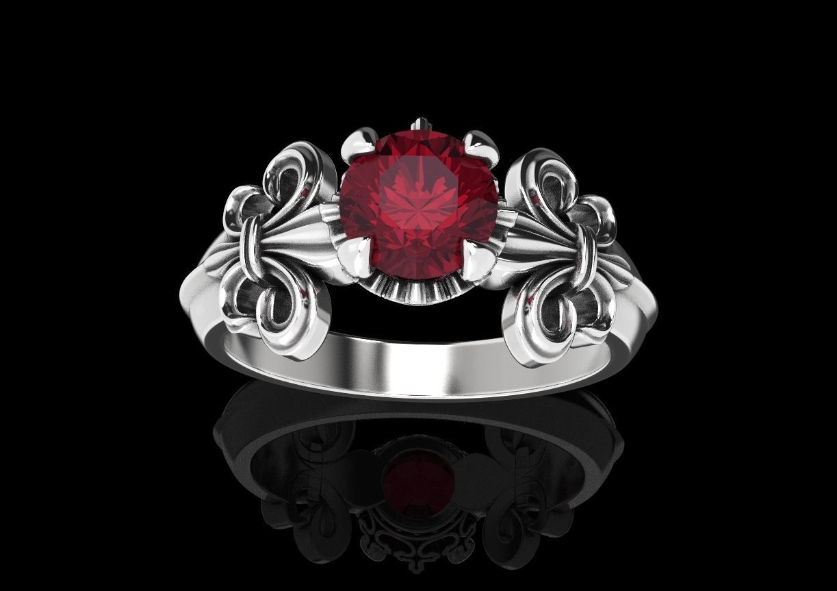 Ring with heraldic lily and crown 483 3D print model_3