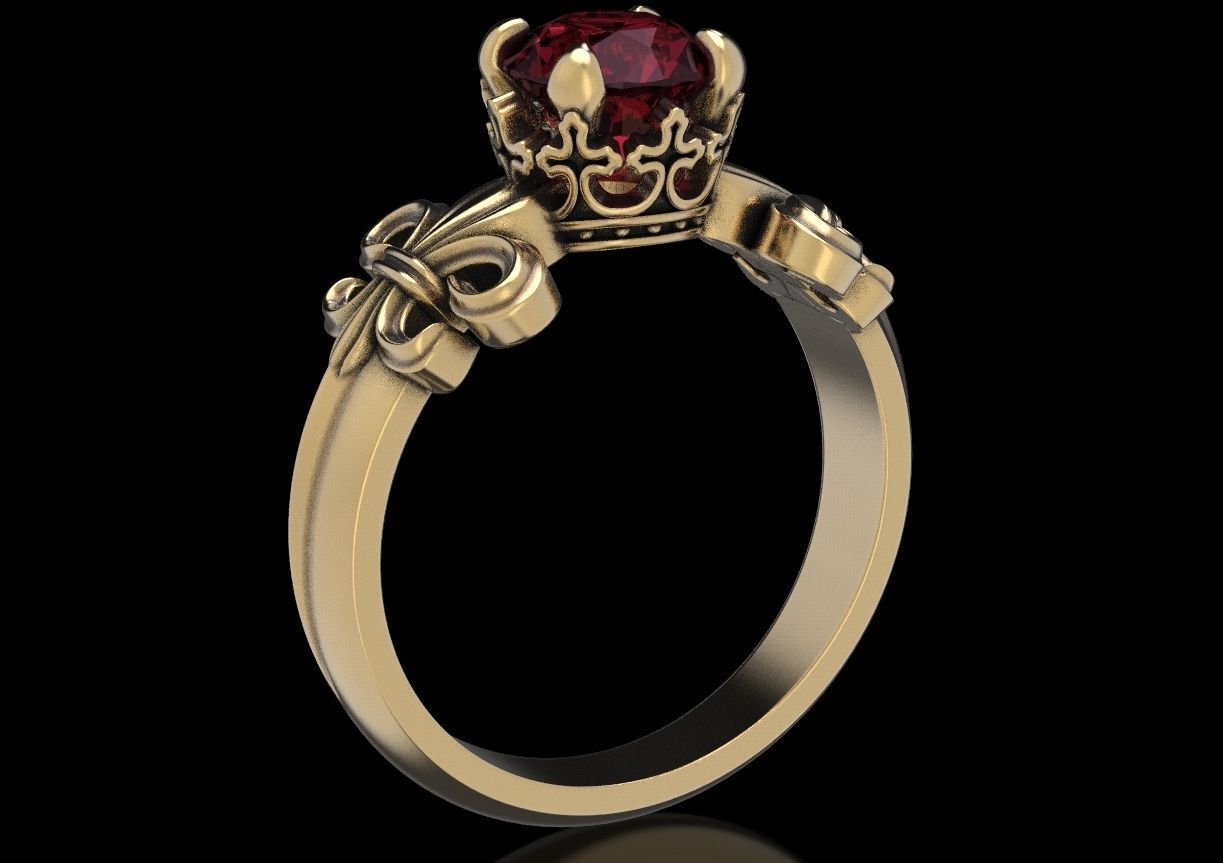 Ring with heraldic lily and crown 483 3D print model_10