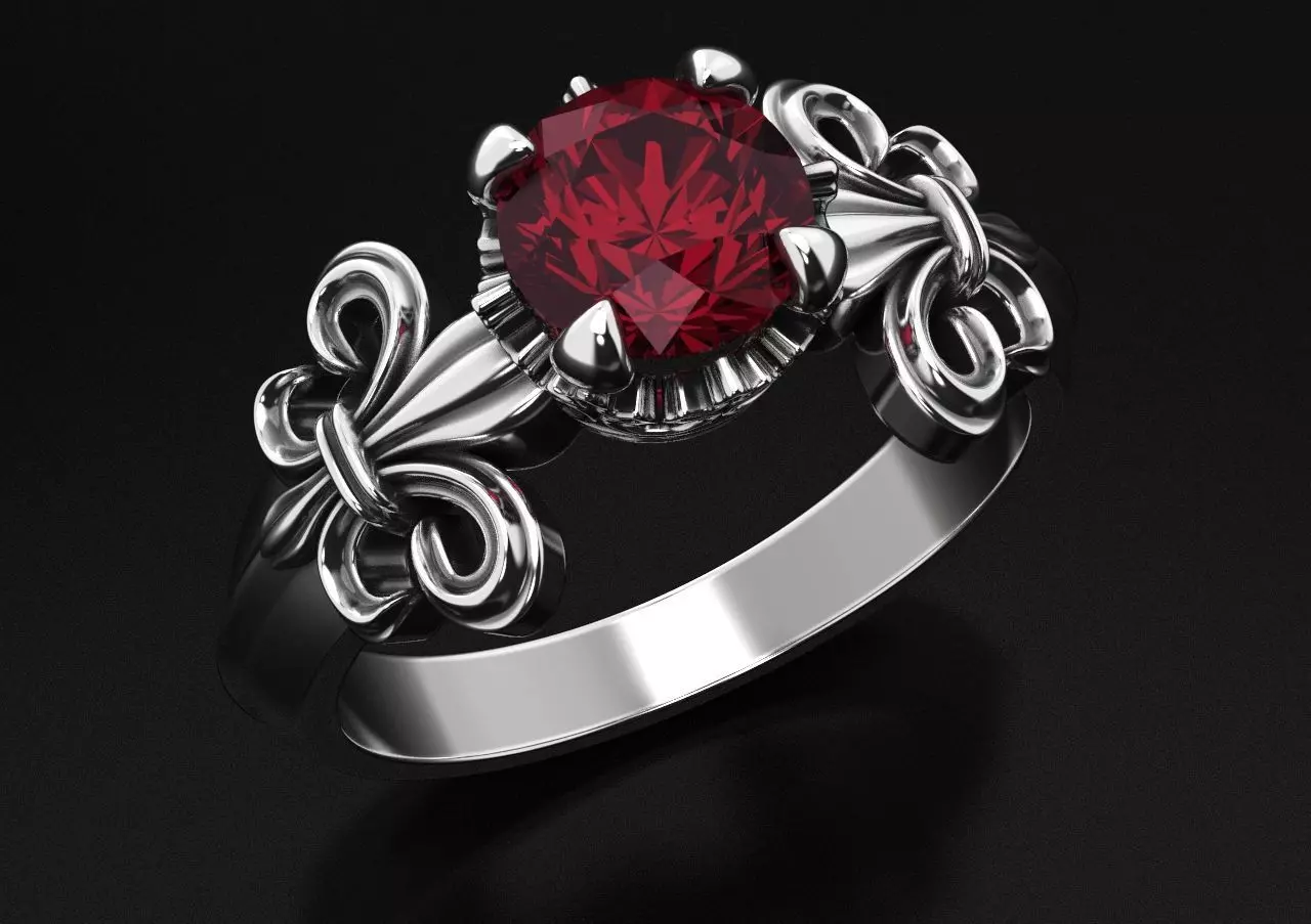 Ring with heraldic lily and crown 483 3D print model_0
