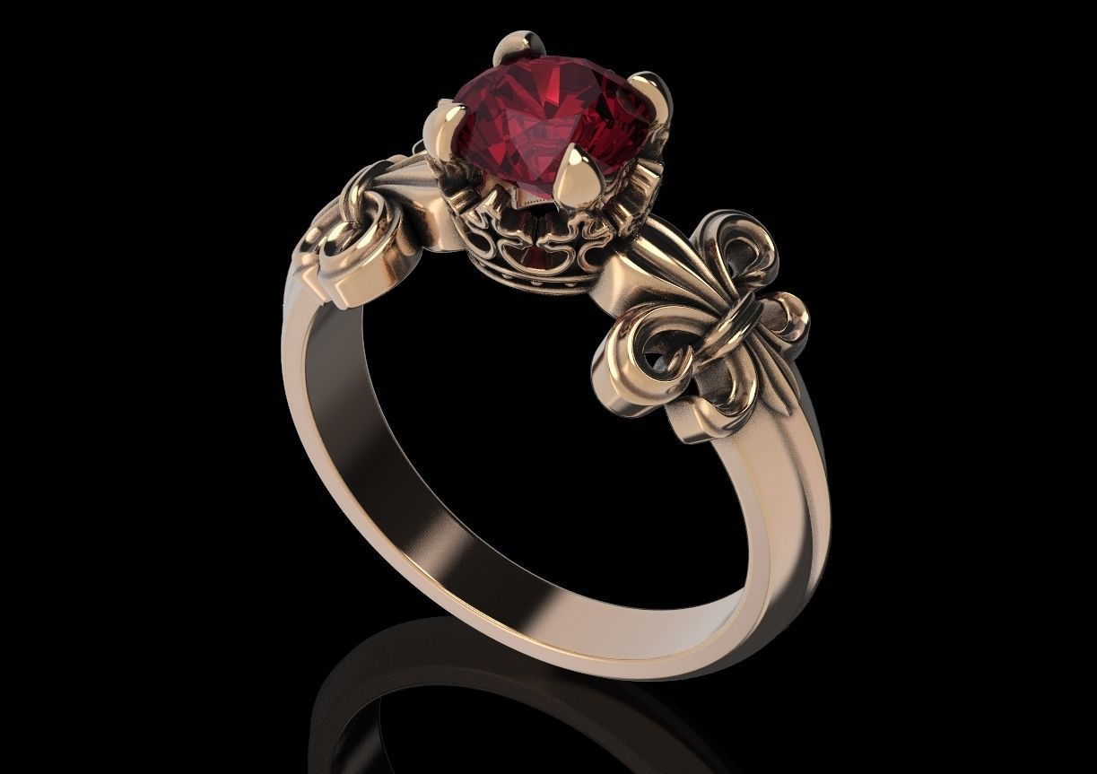 Ring with heraldic lily and crown 483 3D print model_9