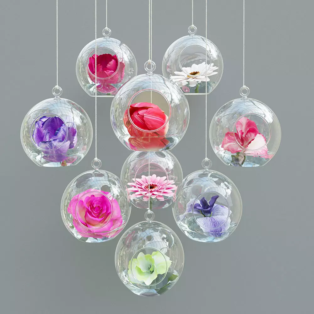 Terrarium with flowers Low-poly 3D model