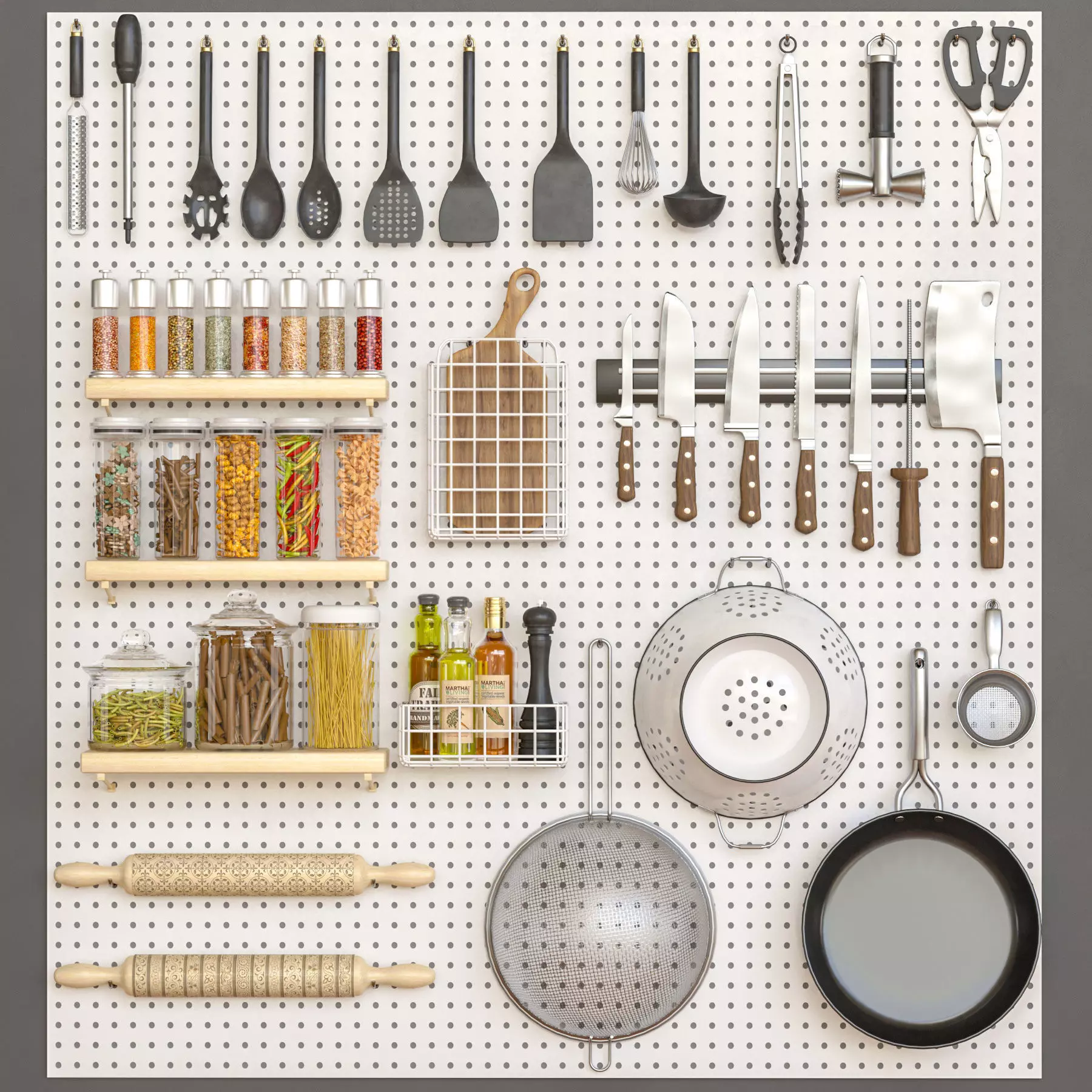 Kitchenware pegboard with kitchen utensils 3D model_0