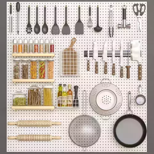 Kitchenware pegboard with kitchen utensils 3D model