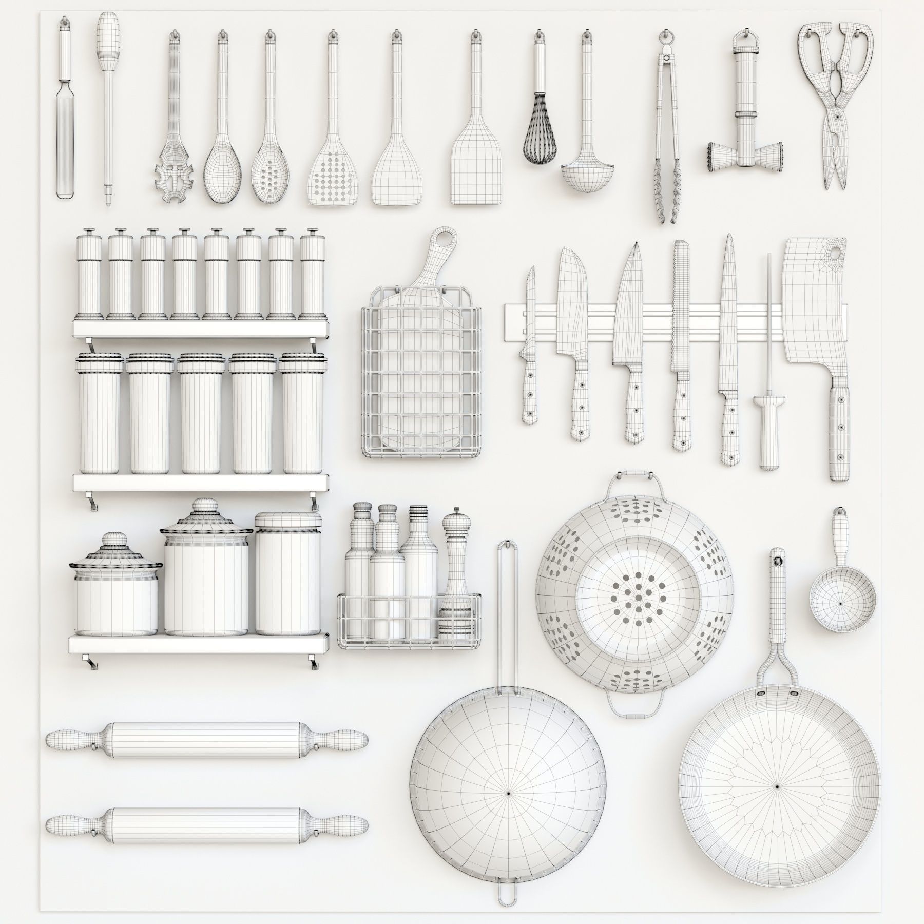 Kitchenware pegboard with kitchen utensils 3D model_1