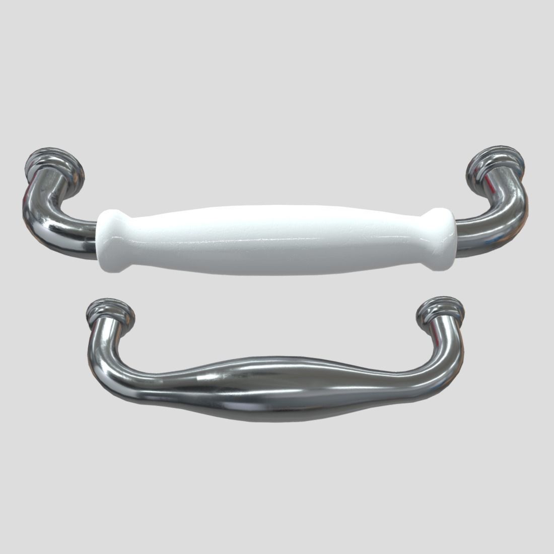 Handle Set 2 pair of chrome handles Low-poly 3D model_2