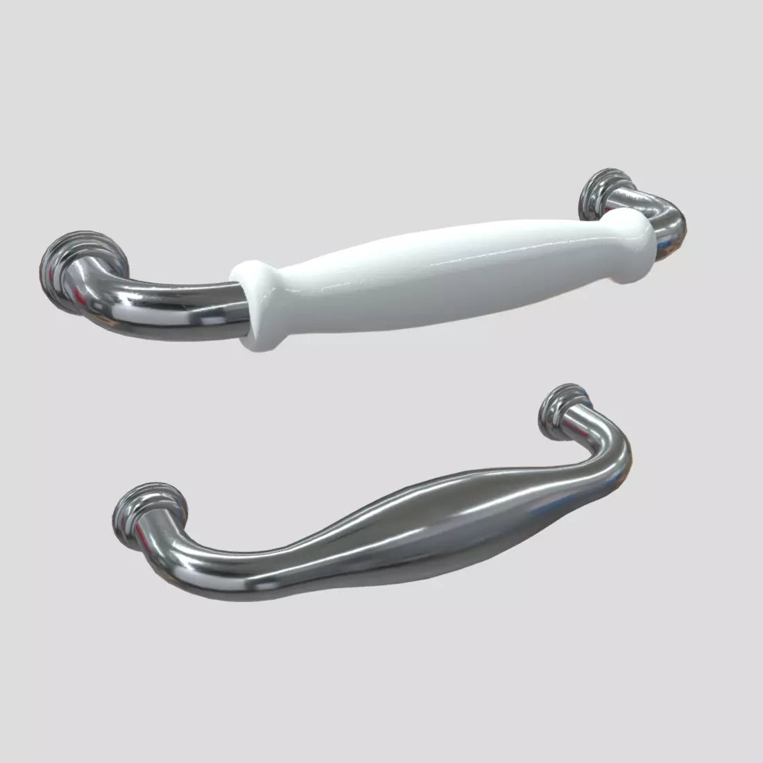 Handle Set 2 pair of chrome handles Low-poly 3D model_0