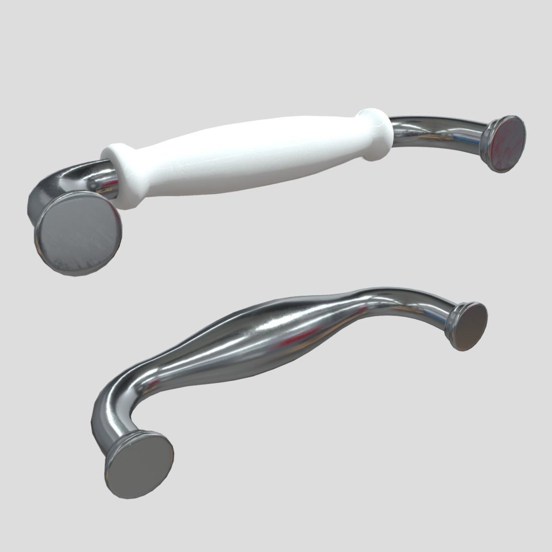 Handle Set 2 pair of chrome handles Low-poly 3D model_6