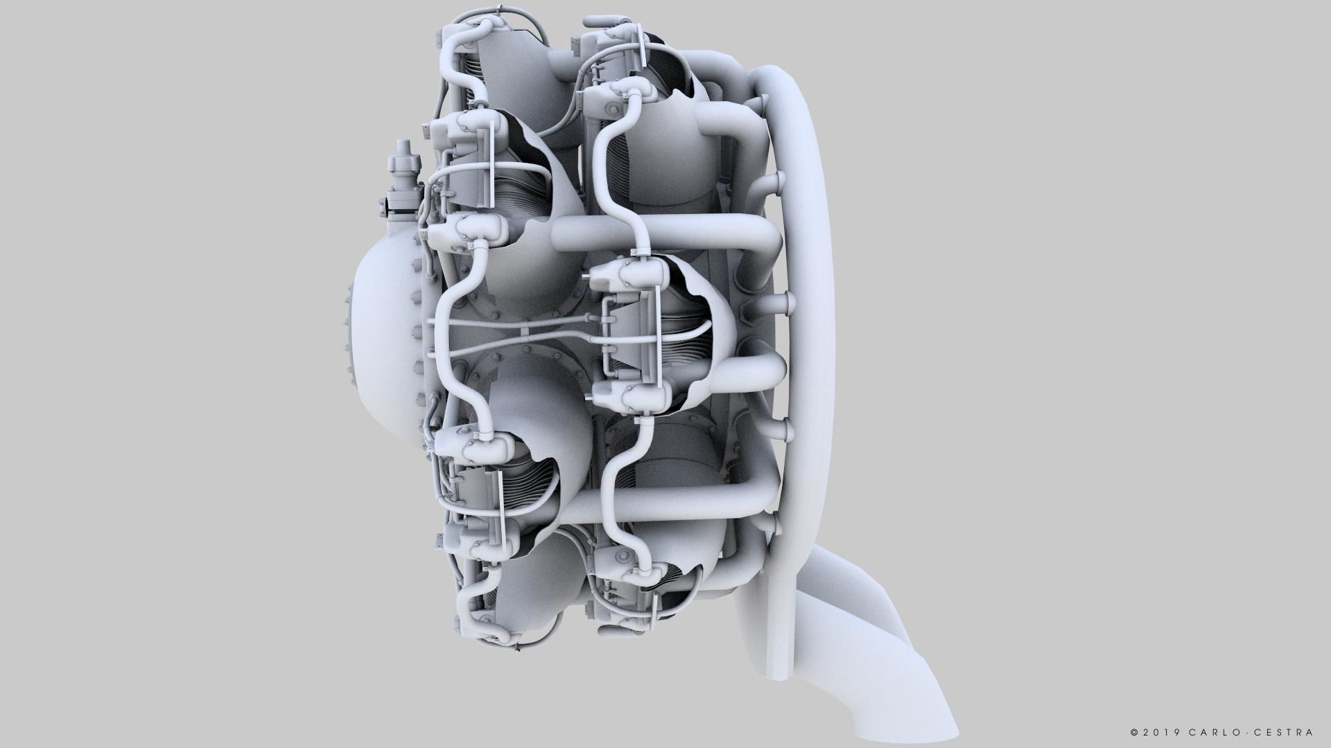 R-1830 Twin Wasp Aircraft Engine 3D model_19