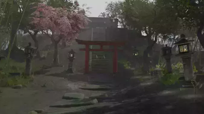 Low Poly Japanese Shinto Temple Pack With PBR Materials Low-poly 3D model