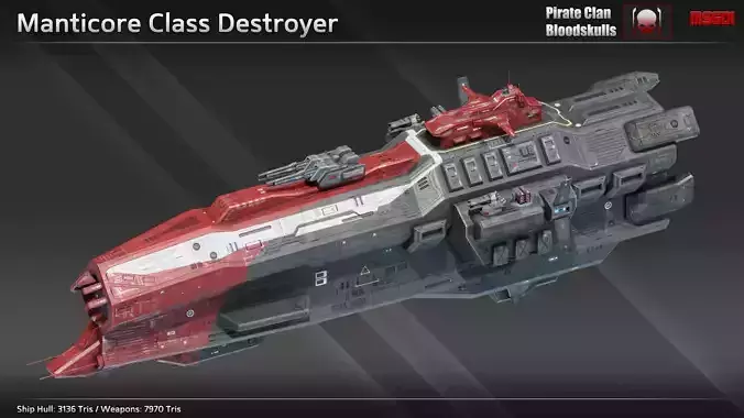 Spaceship Manticore Destroyer Low-poly 3D model