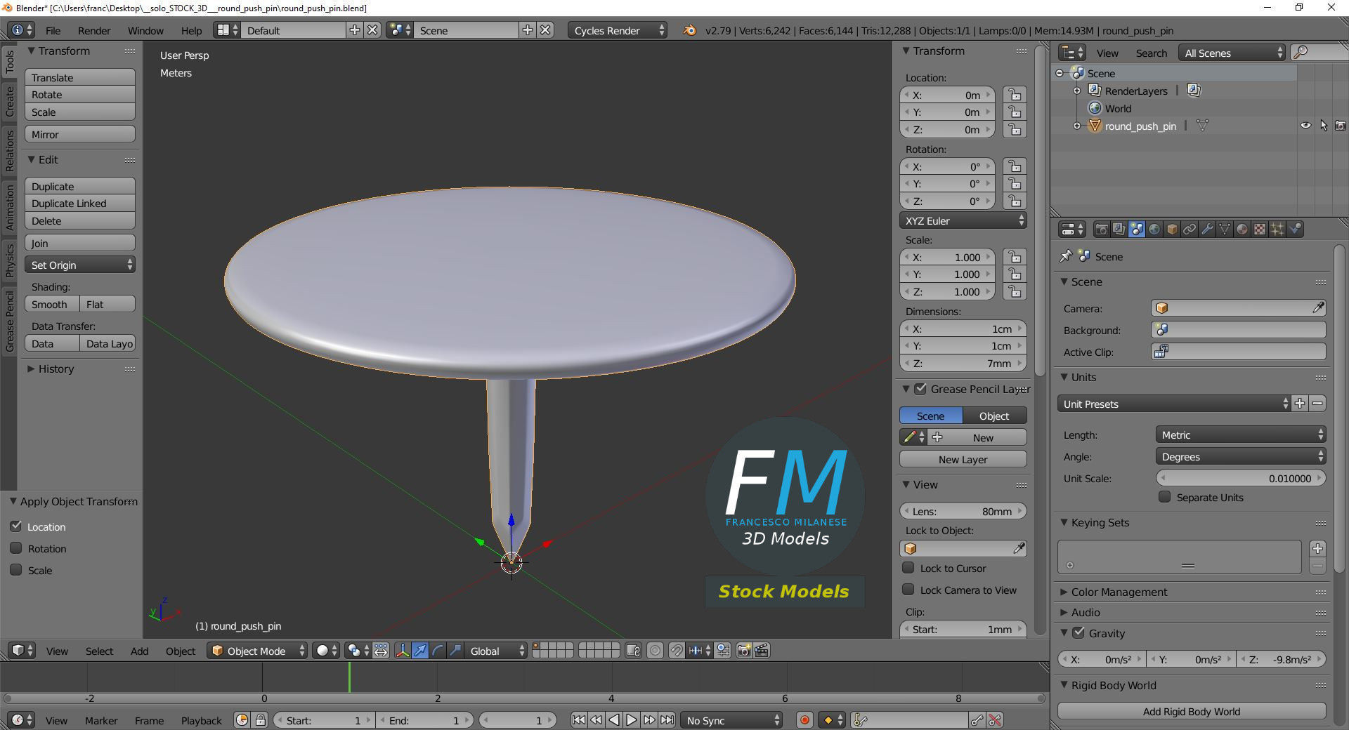 Round push pin 3D model_9